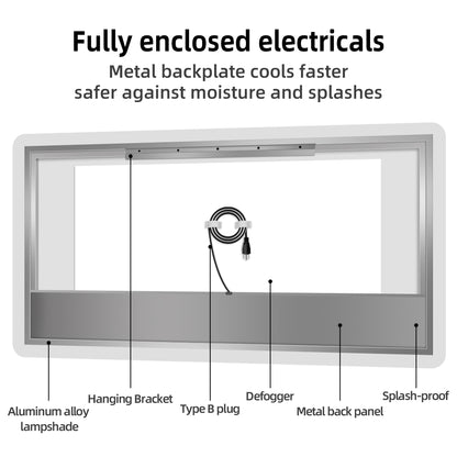 Frameless Backlit LED Bathroom Mirror with Touch Control & Anti-Fog